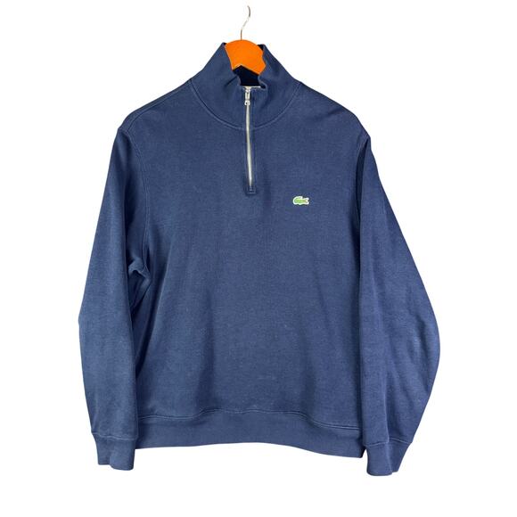 Lacoste High Mock Neck Half Zip Pullover Fleece Sweatshirt Blue Mens‎ Large EUC - Picture 1 of 9